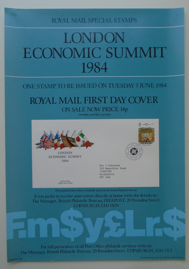 (image for) 1984 London Economic Summit Post Office A3 poster. PL(P)3157 5/84.