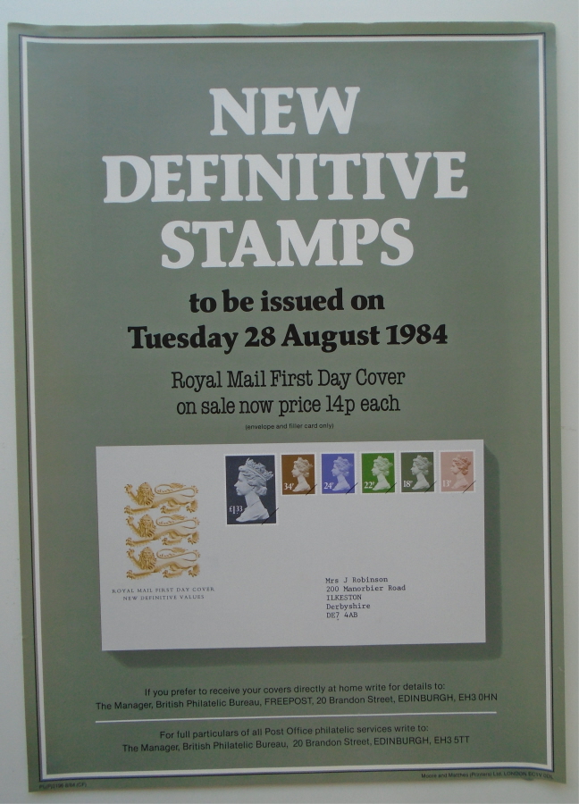 (image for) 1984 New Definitives Post Office A3 poster. PL(P)3196 8/84 (CF).