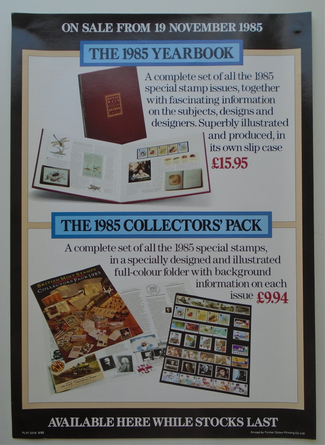 (image for) 1985 Yearbook & Collectors' Pack Post Office A3 poster. PL(P) 3316 9/85.