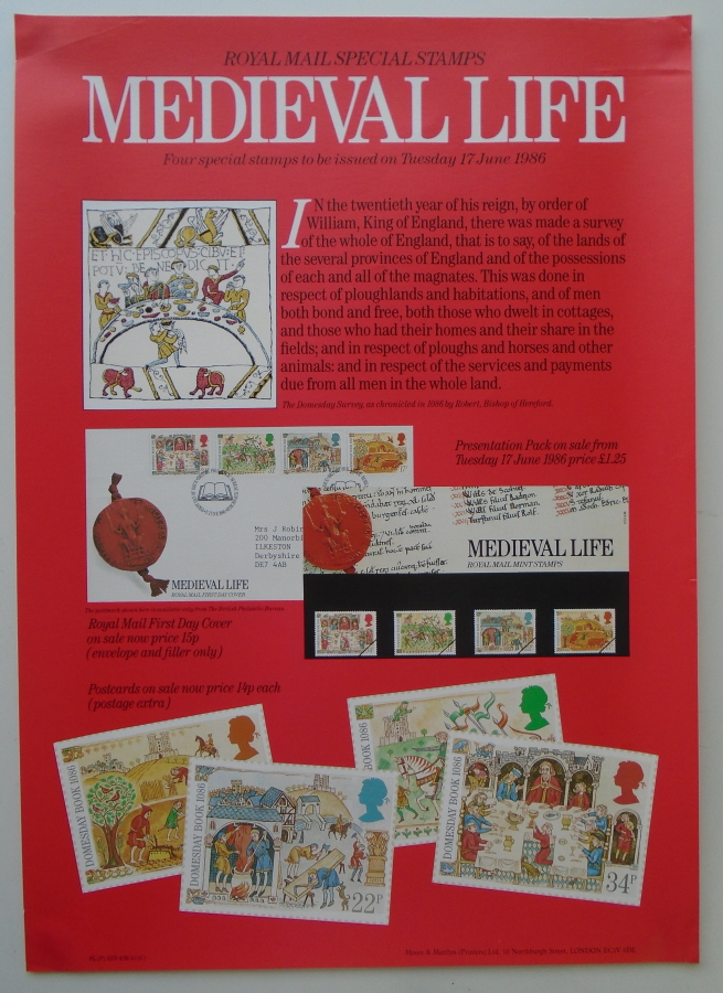(image for) 1986 Medieval Life Post Office A3 poster. PL(P) 3376 4/86 A3(C).