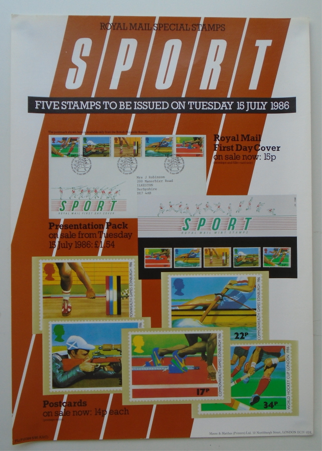 (image for) 1986 Sport Post Office A3 poster. PL(P) 3384 5/86 A3(C).