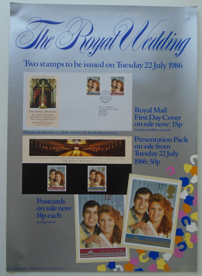 (image for) 1986 Royal Wedding Post Office A3 poster. PL(P) 3392 6/86 A3(C).