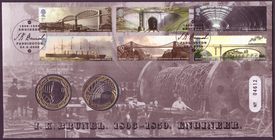 RMC47 2006 Isambard Kingdom Brunel 2 x £2 coins PNC first day cover (image for) RMC47 2006 Isambard Kingdom Brunel 2 x £2 coins PNC first day cover